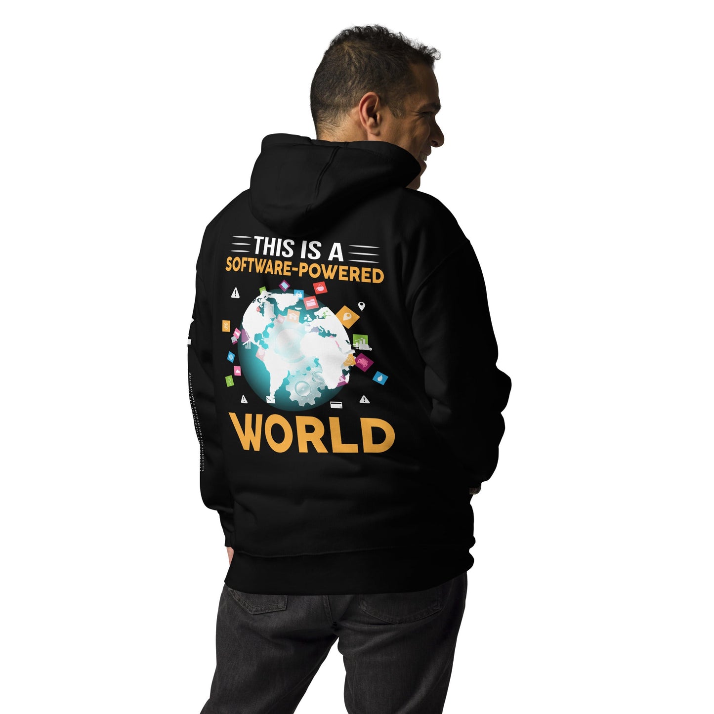 This is a Software Powered World Unisex Hoodie ( Back Print ) by DarkByteGear