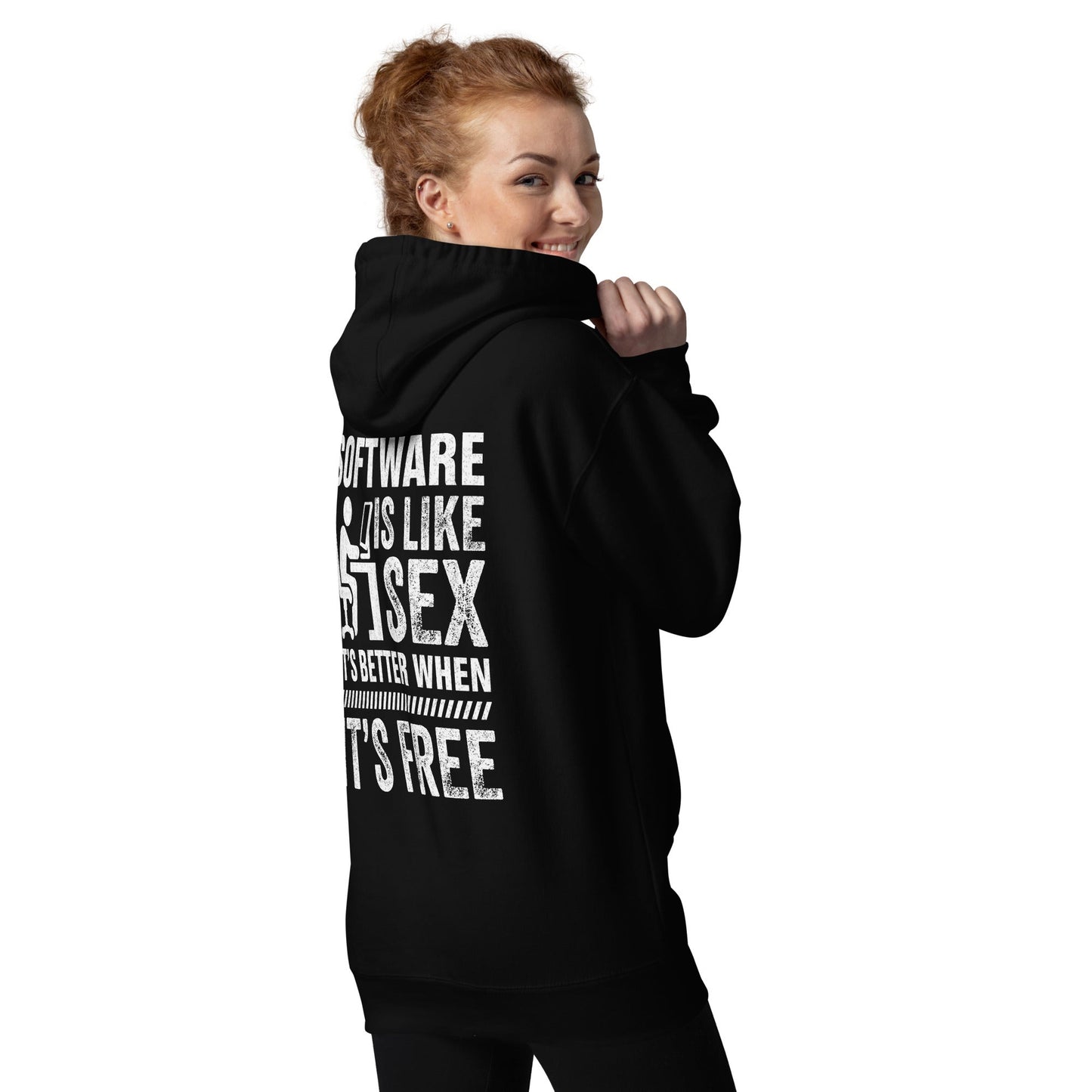 Software is Like Sex - Unisex Hoodie ( Back Print ) by DarkByteGear