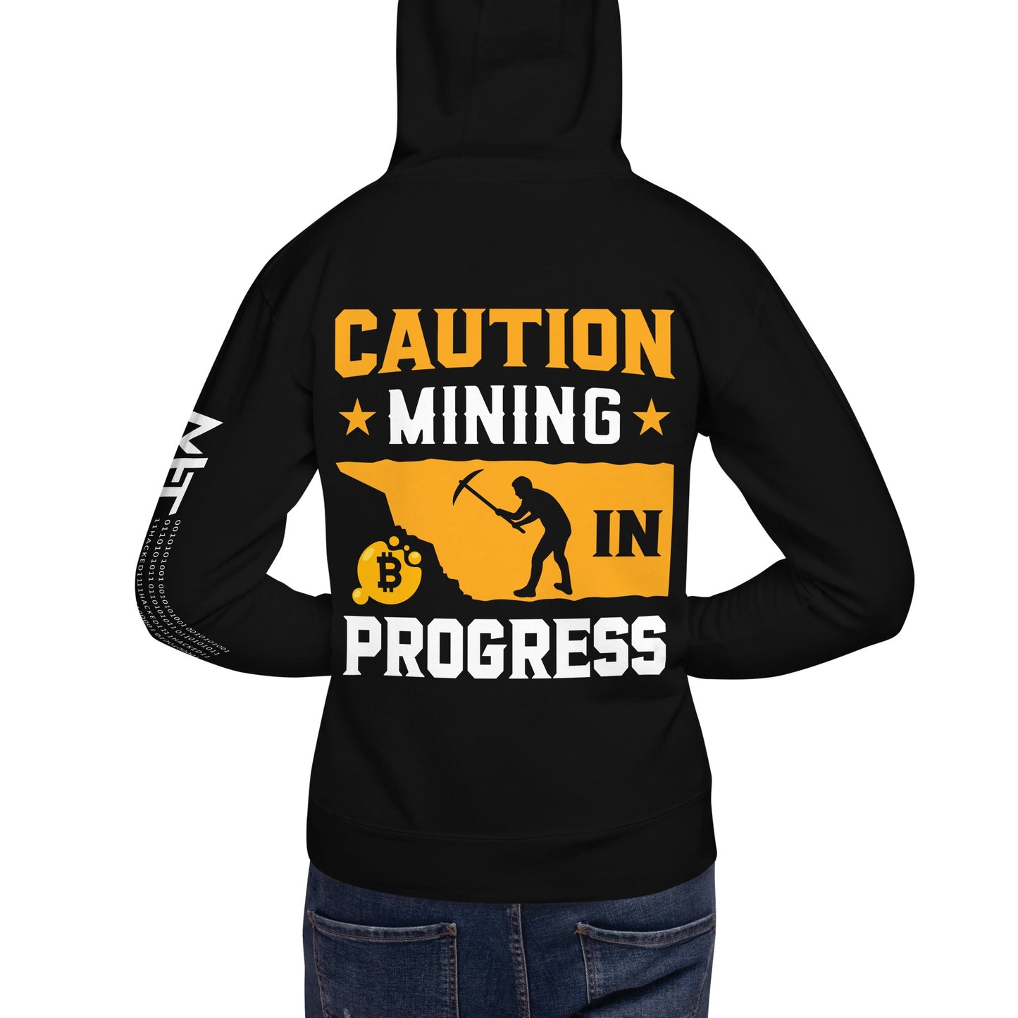 Caution! Mining is in Progress - Unisex Hoodie ( Back Print ) by DarkByteGear