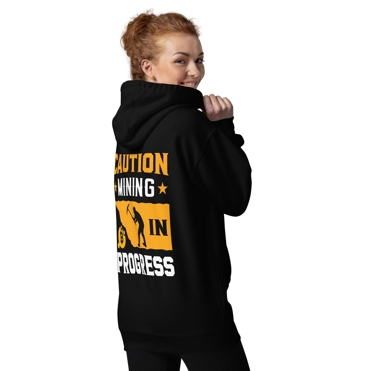 Caution! Mining is in Progress - Unisex Hoodie ( Back Print ) by DarkByteGear