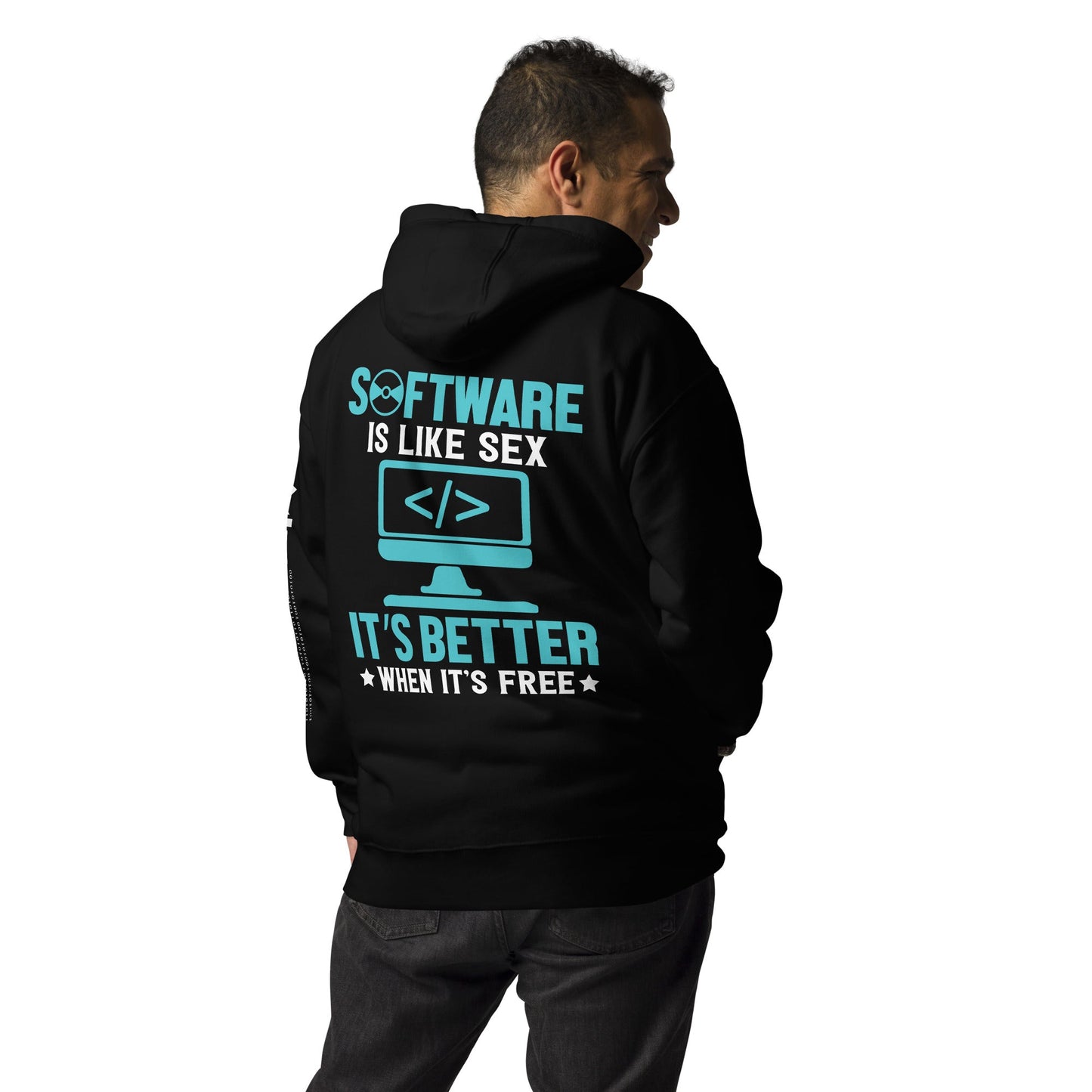 Software is like Sex - Blue Unisex Hoodie ( Back Print ) by DarkByteGear