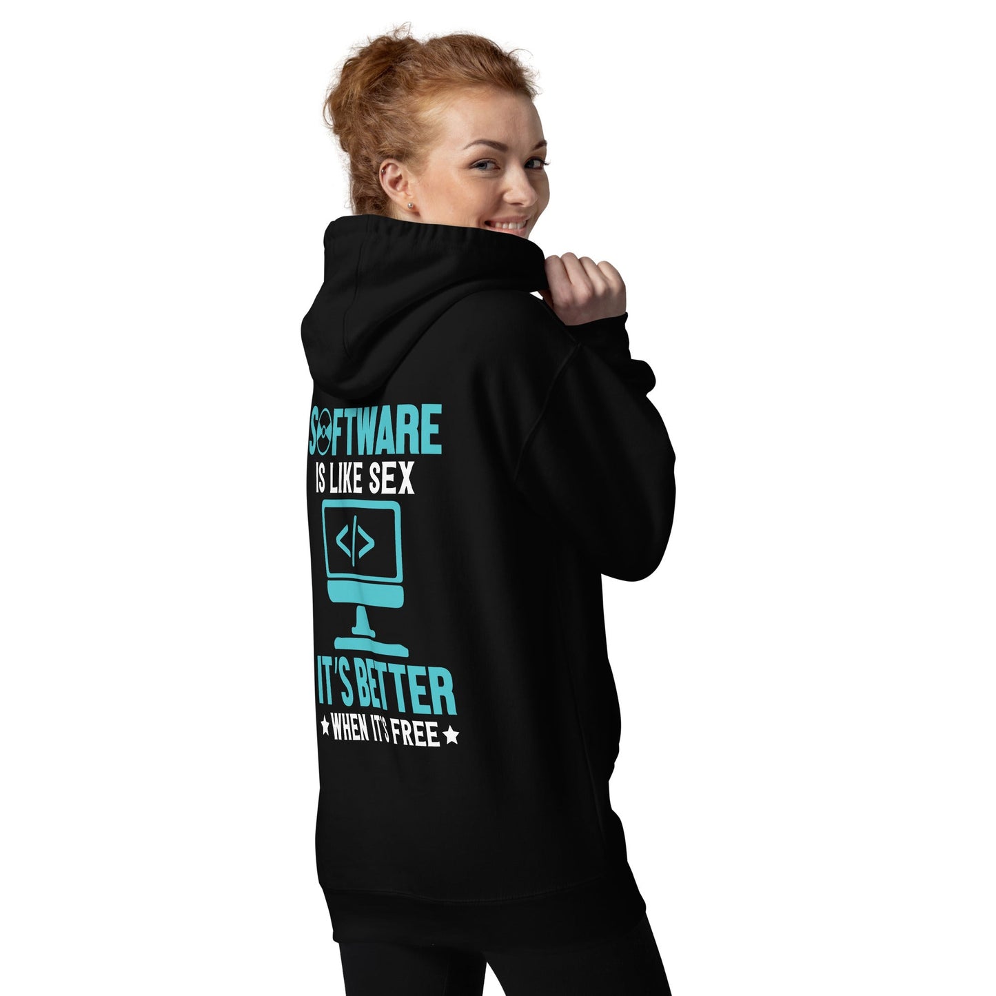 Software is like Sex - Blue Unisex Hoodie ( Back Print ) by DarkByteGear