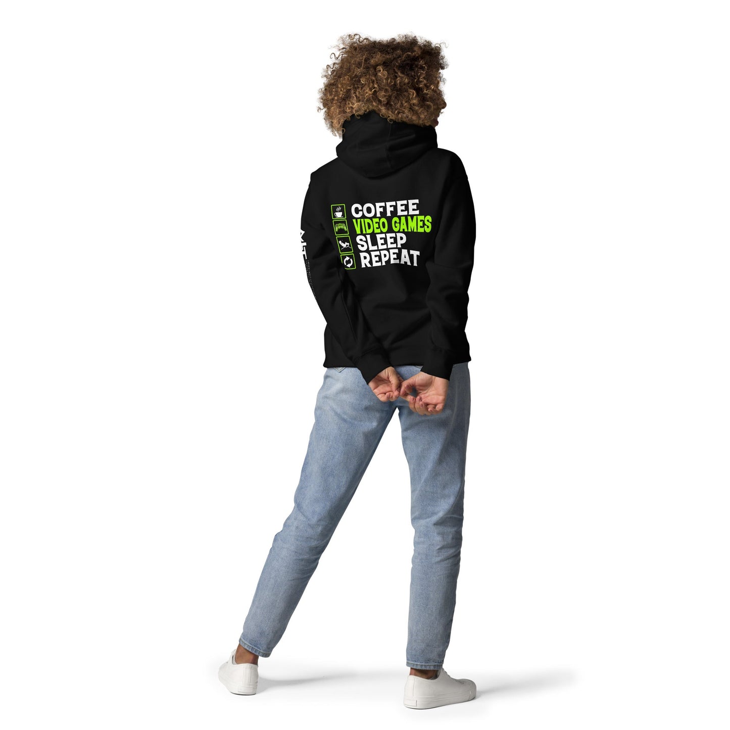Coffee, Video Games, Sleep, Repeat Unisex Hoodie ( Back Print ) by DarkByteGear