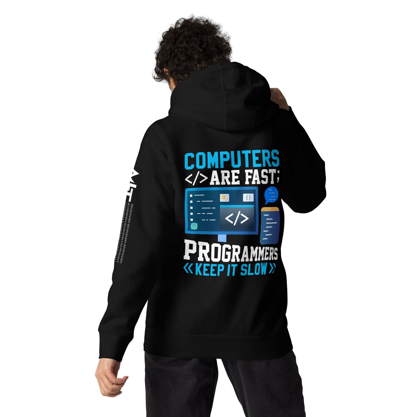 Computers are fast - Blue RK Unisex Hoodie ( Back Print ) by DarkByteGear