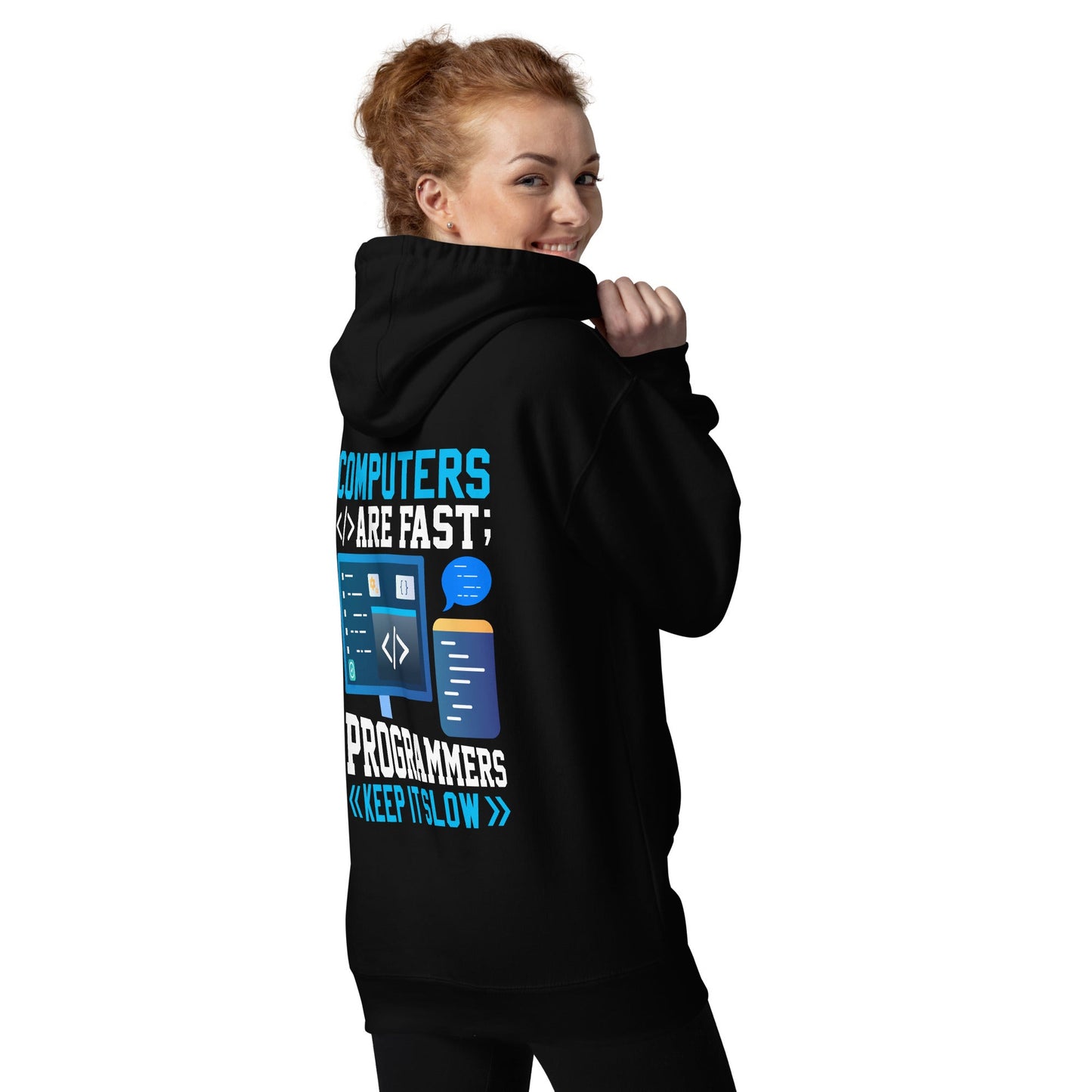 Computers are fast - Blue RK Unisex Hoodie ( Back Print ) by DarkByteGear