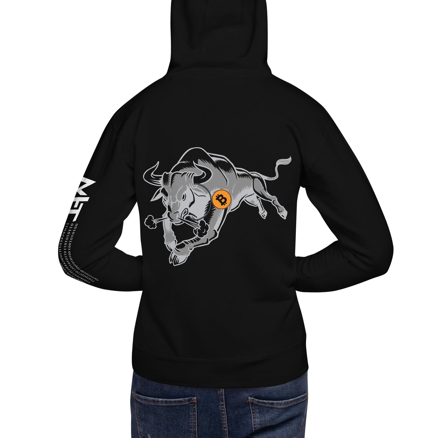 Strong Bitcoin Bull Unisex Hoodie ( Back Print ) by DarkByteGear