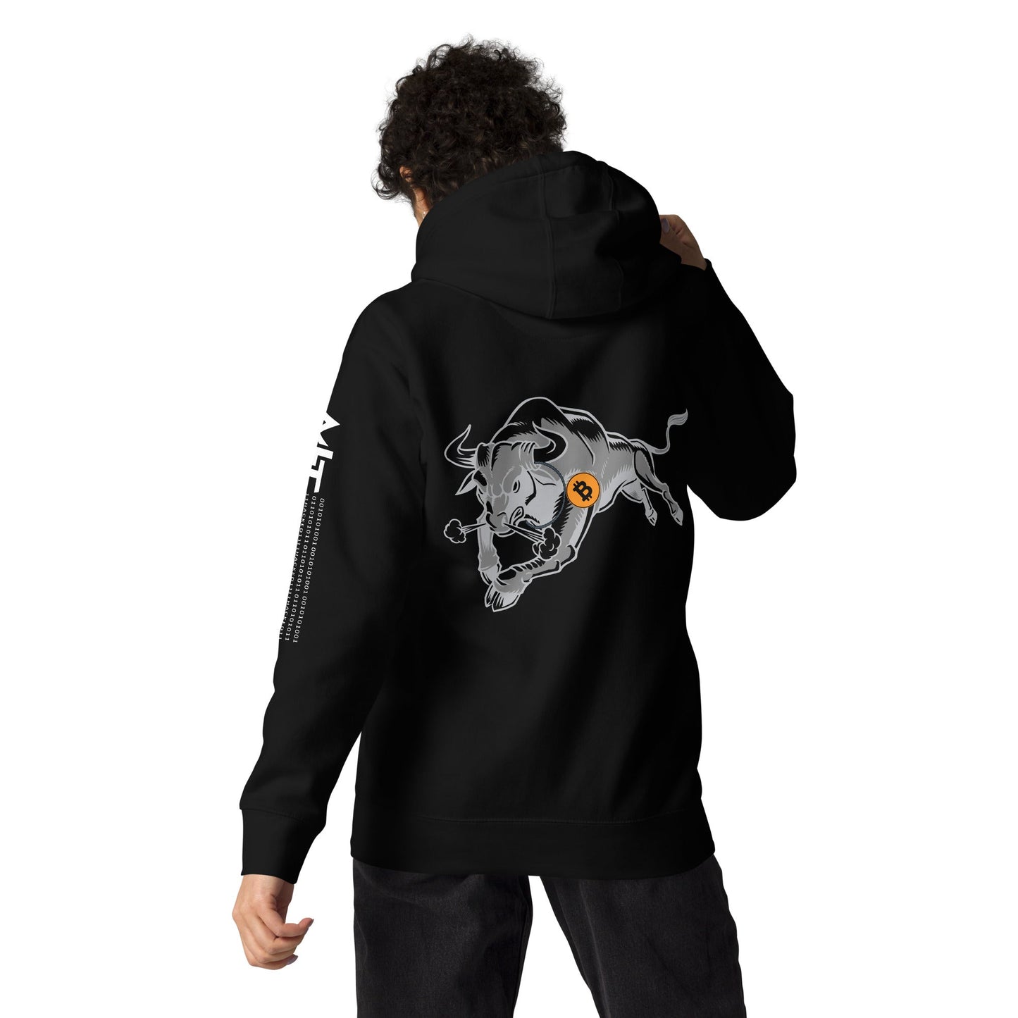 Strong Bitcoin Bull Unisex Hoodie ( Back Print ) by DarkByteGear