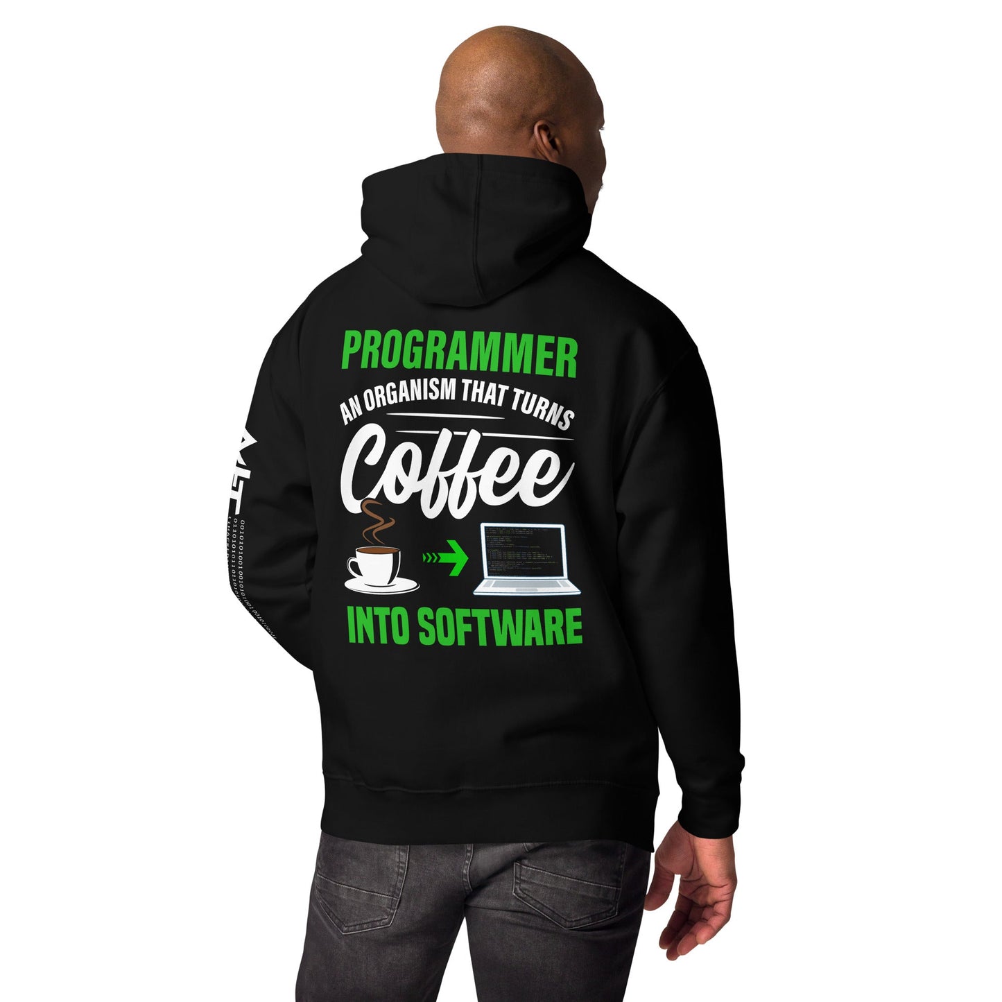Programmer is an Organism that turns Coffee into Code ( Green Text ) - Unisex Hoodie by DarkByteGear