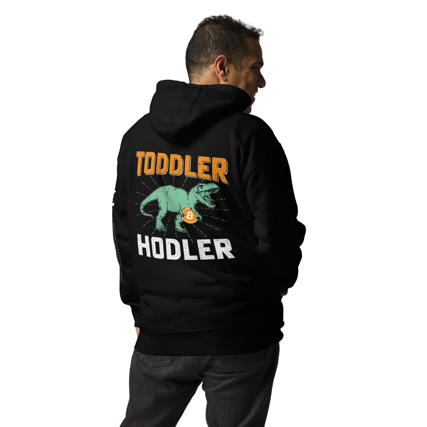 Toddler Bitcoin T-rex Holder - Unisex Hoodie ( Back Print ) by DarkByteGear
