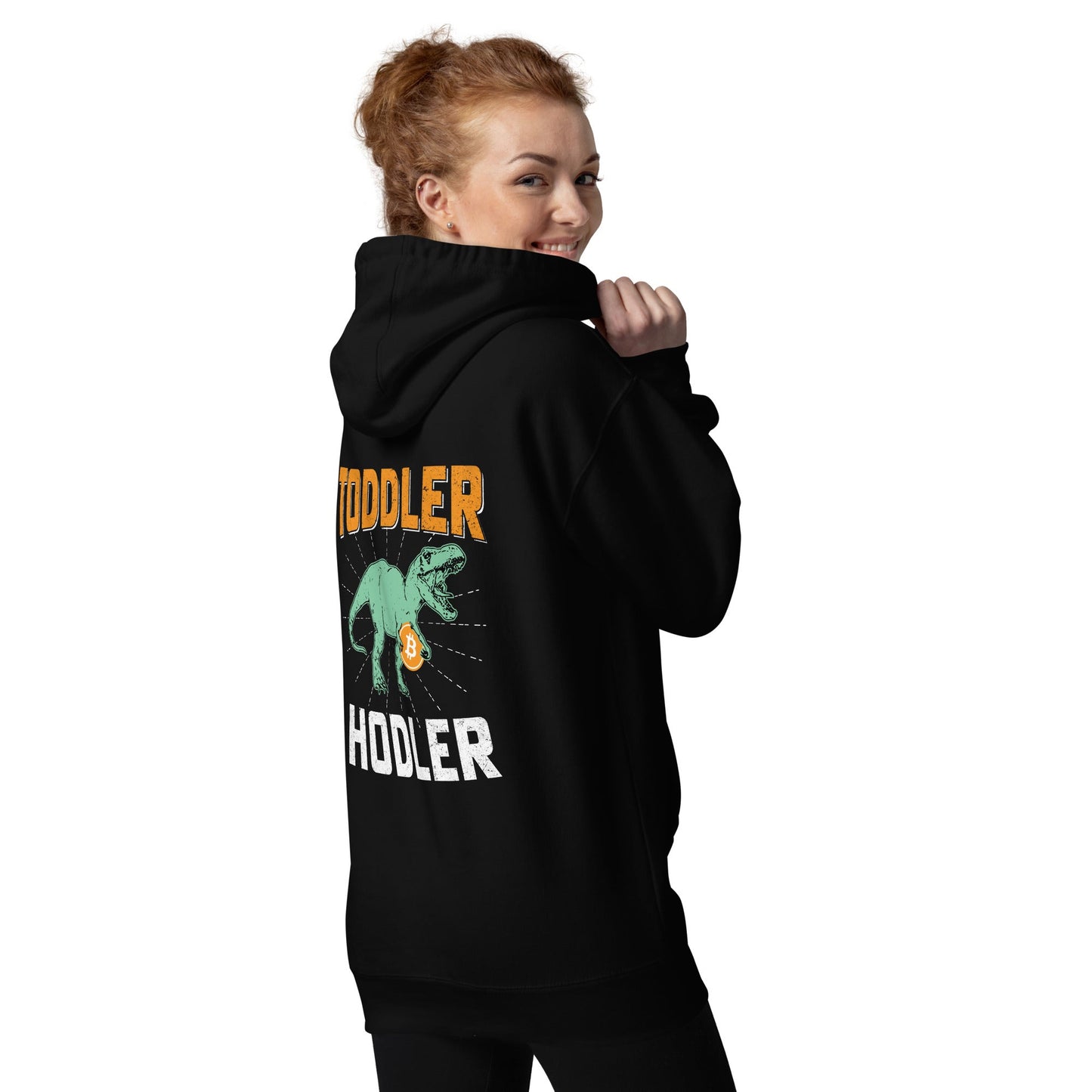 Toddler Bitcoin T-rex Holder - Unisex Hoodie ( Back Print ) by DarkByteGear