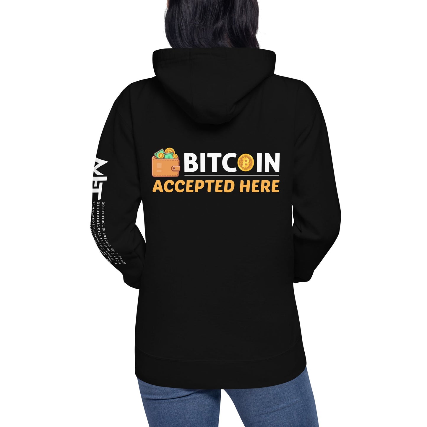 Bitcoin Accepted Here - Unisex Hoodie ( Back Print ) by DarkByteGear