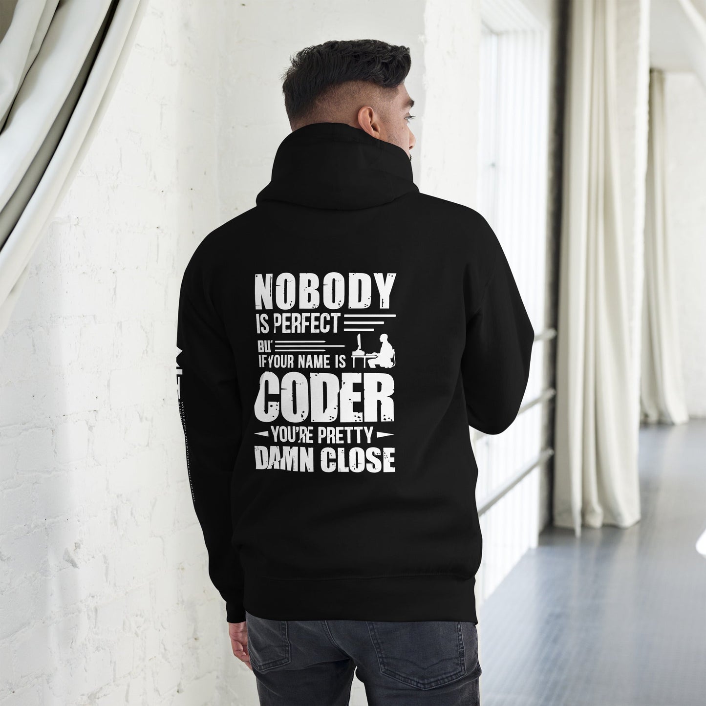 Coder Close to Perfect - Unisex Hoodie ( Back Print ) by DarkByteGear
