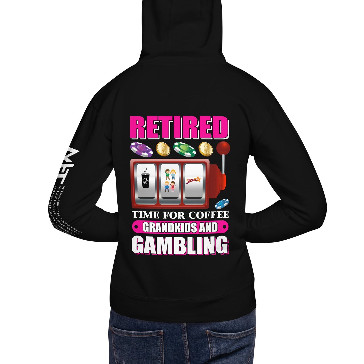 Retired: Time for Coffee, Grandkids and Gambling - Unisex Hoodie ( Back Print ) by DarkByteGear