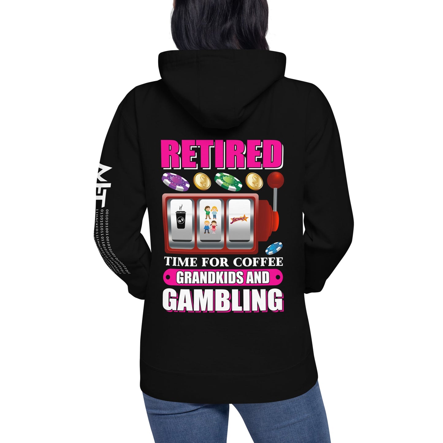 Retired: Time for Coffee, Grandkids and Gambling - Unisex Hoodie ( Back Print ) by DarkByteGear