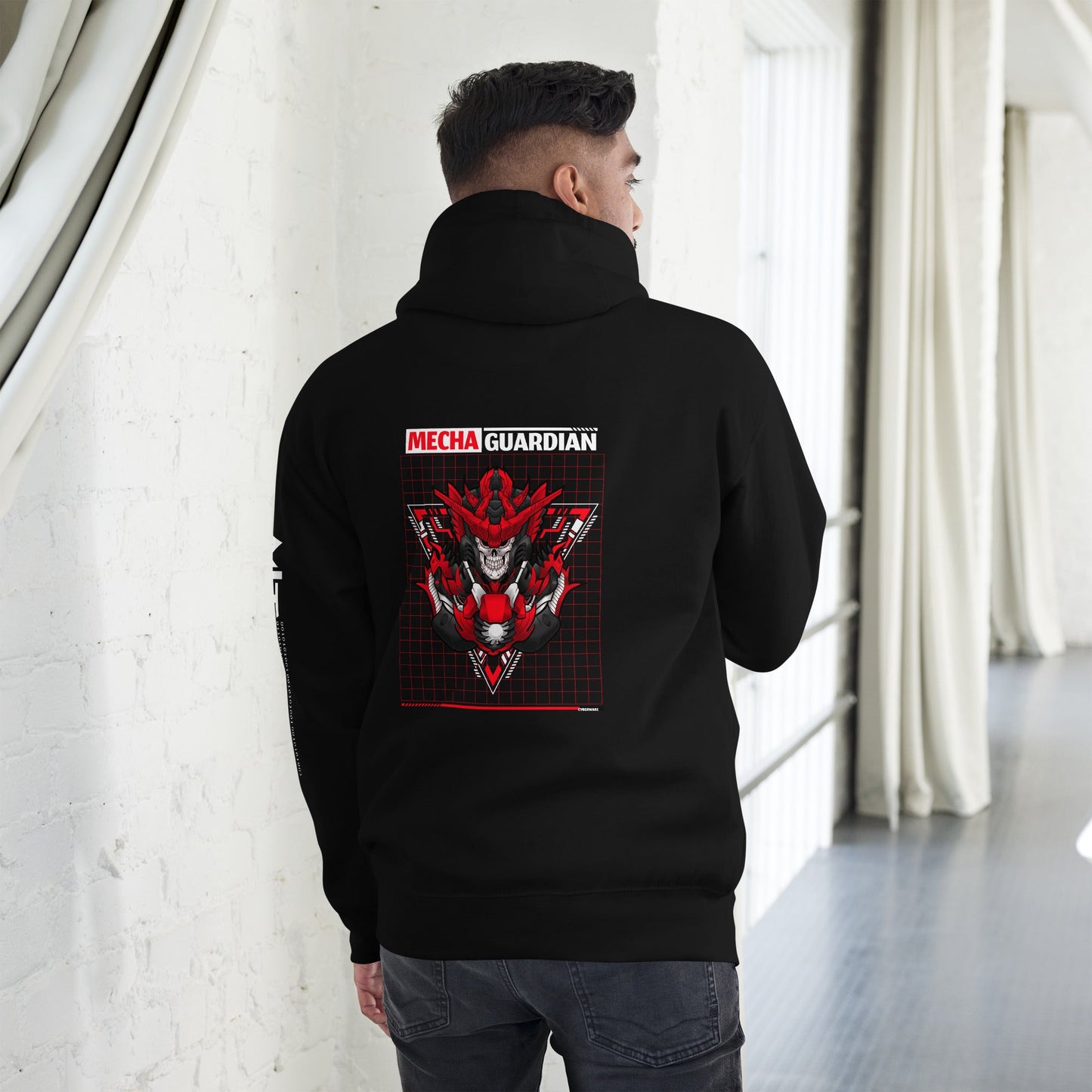 Red Mecha Guardian - Unisex Hoodie ( Back Print ) by DarkByteGear