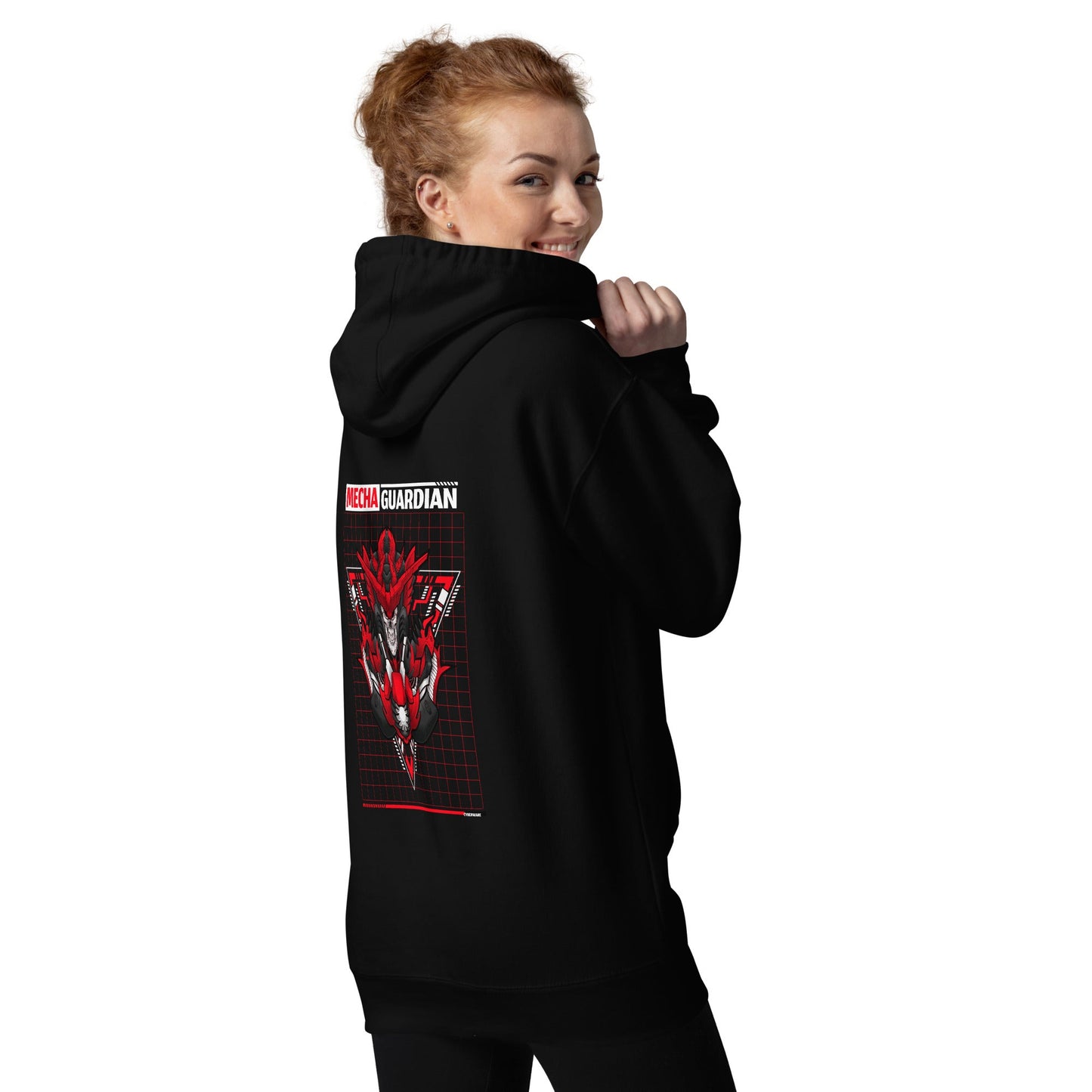 Red Mecha Guardian - Unisex Hoodie ( Back Print ) by DarkByteGear