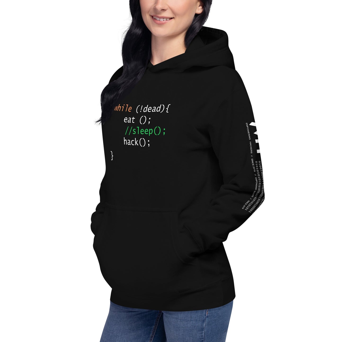 while (!dead){ eat();//sleep();hack();} - Unisex Hoodie by DarkByteGear