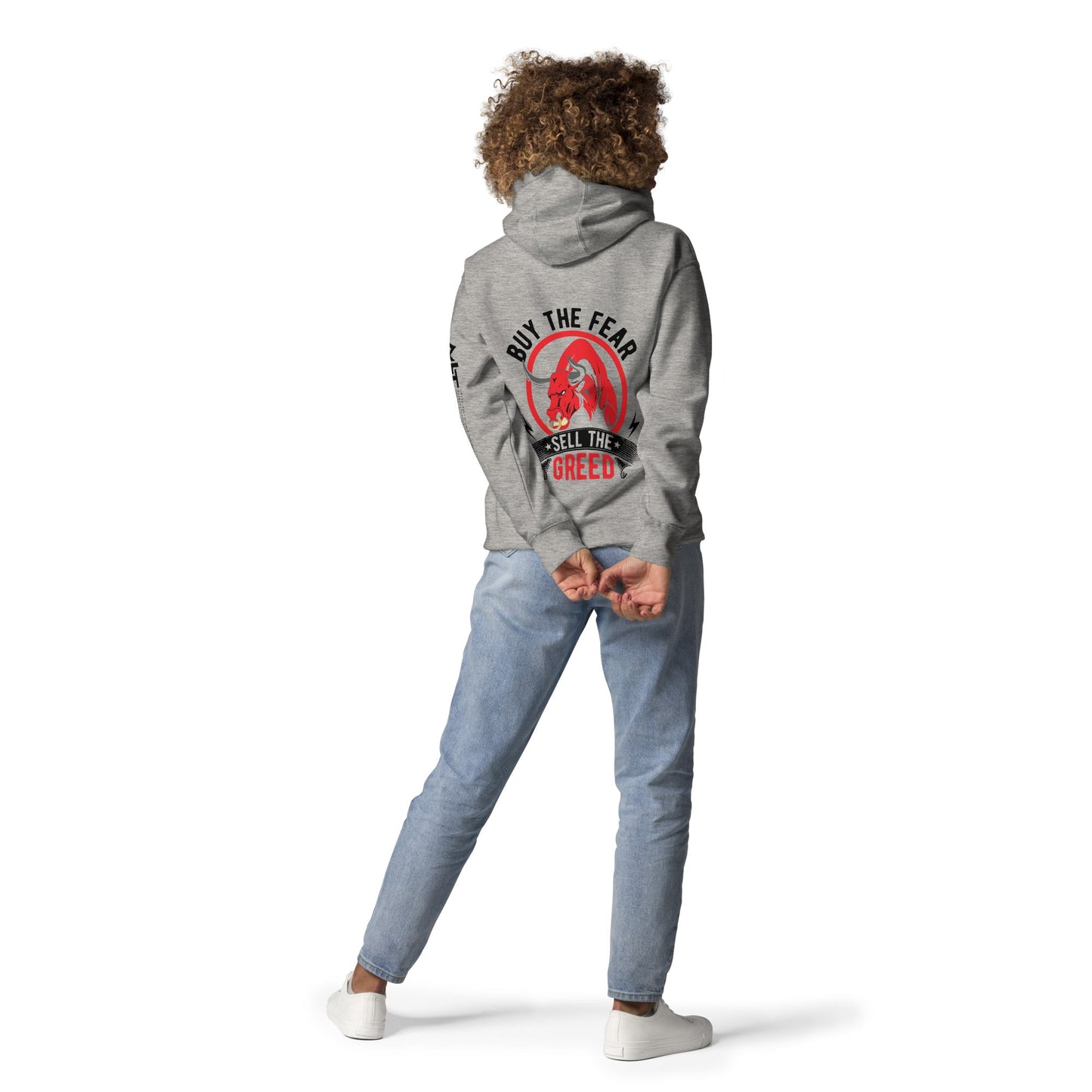 Buy the Fear; Sell the Greed in Dark Text - Unisex Hoodie ( Back Print ) by DarkByteGear