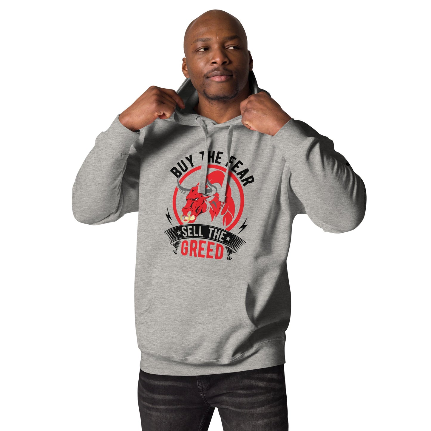 Buy the Fear; Sell the Greed in Dark Text - Unisex Hoodie by DarkByteGear