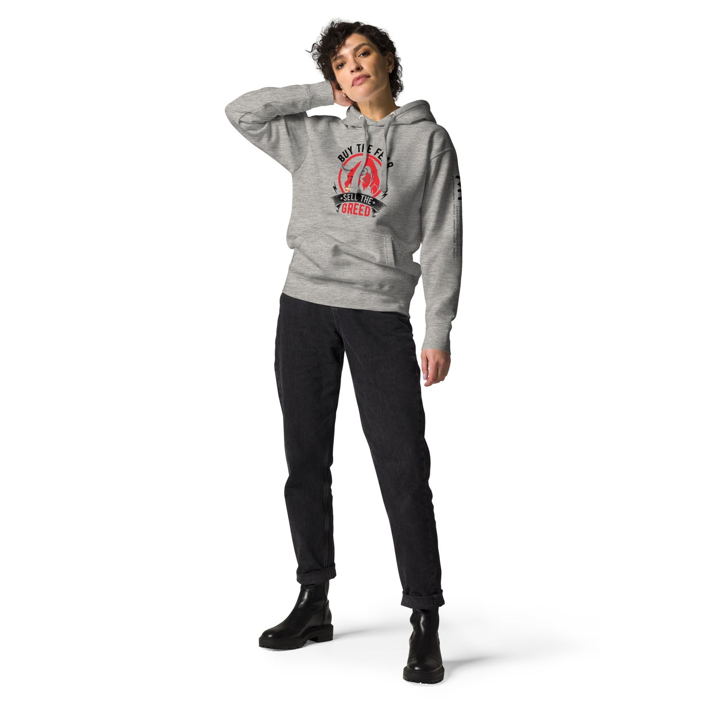 Buy the Fear; Sell the Greed in Dark Text - Unisex Hoodie by DarkByteGear
