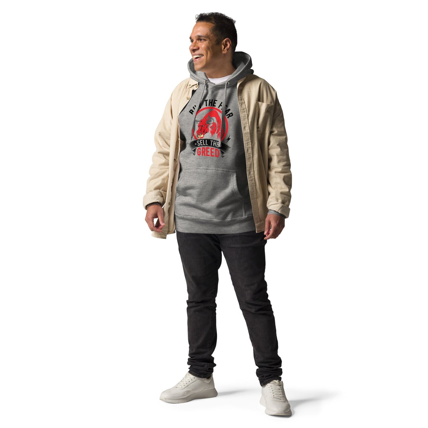 Buy the Fear; Sell the Greed in Dark Text - Unisex Hoodie by DarkByteGear