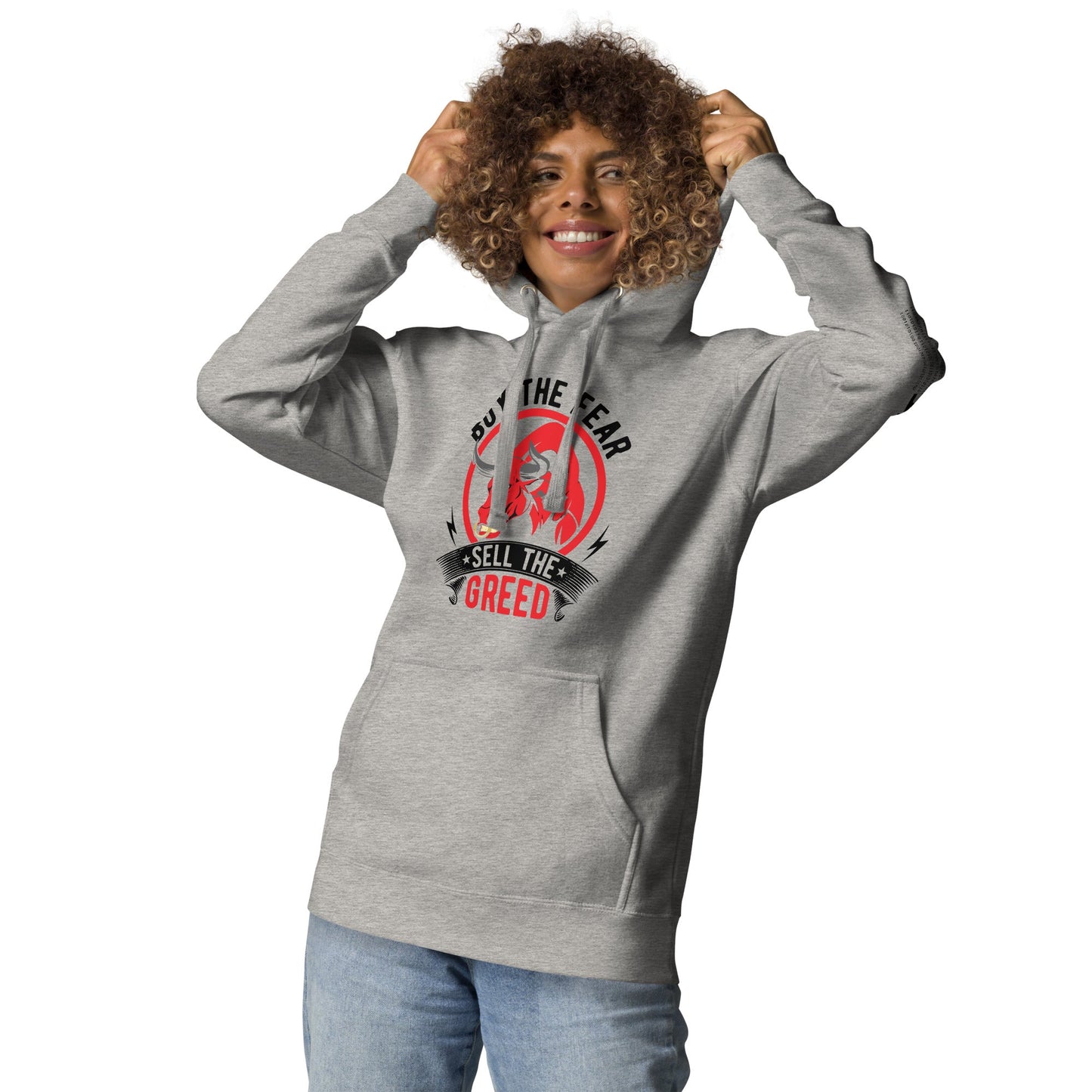 Buy the Fear; Sell the Greed in Dark Text - Unisex Hoodie by DarkByteGear