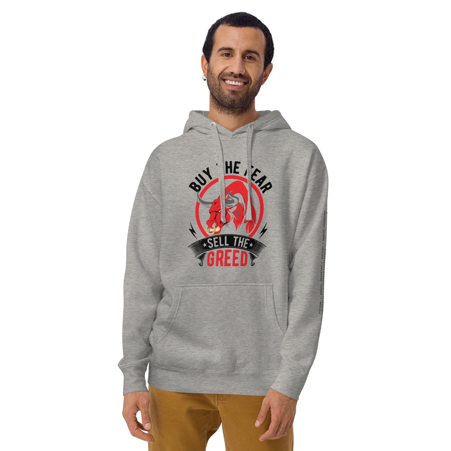 Buy the Fear; Sell the Greed in Dark Text - Unisex Hoodie by DarkByteGear