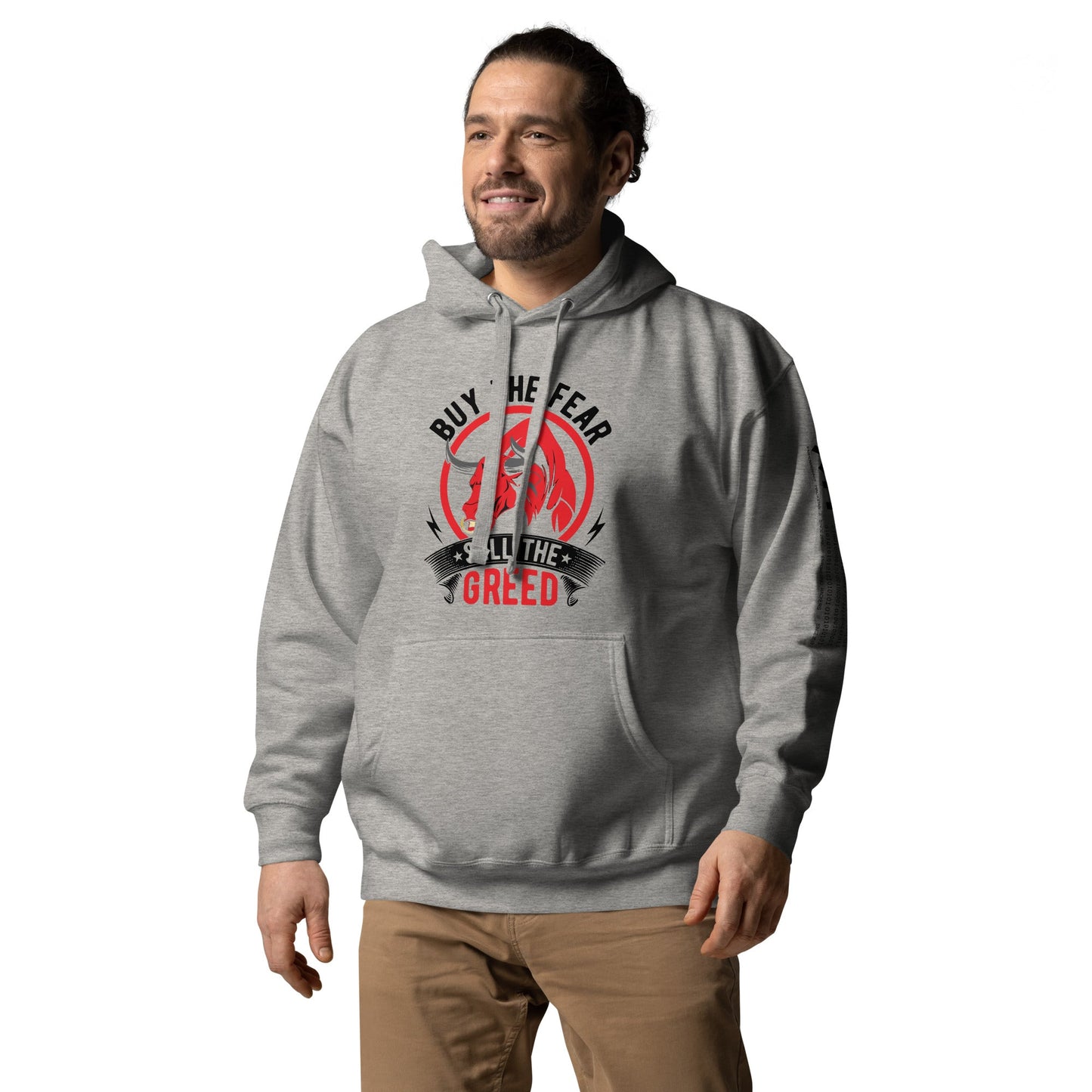 Buy the Fear; Sell the Greed in Dark Text - Unisex Hoodie by DarkByteGear