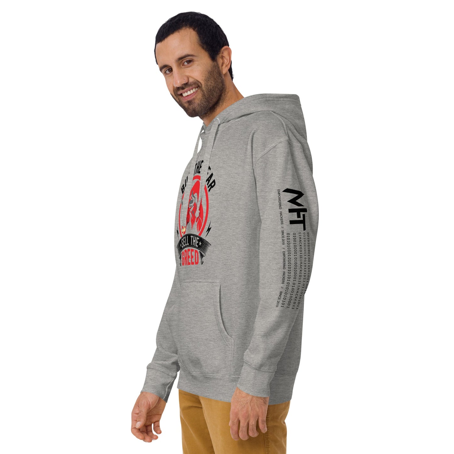 Buy the Fear; Sell the Greed in Dark Text - Unisex Hoodie by DarkByteGear