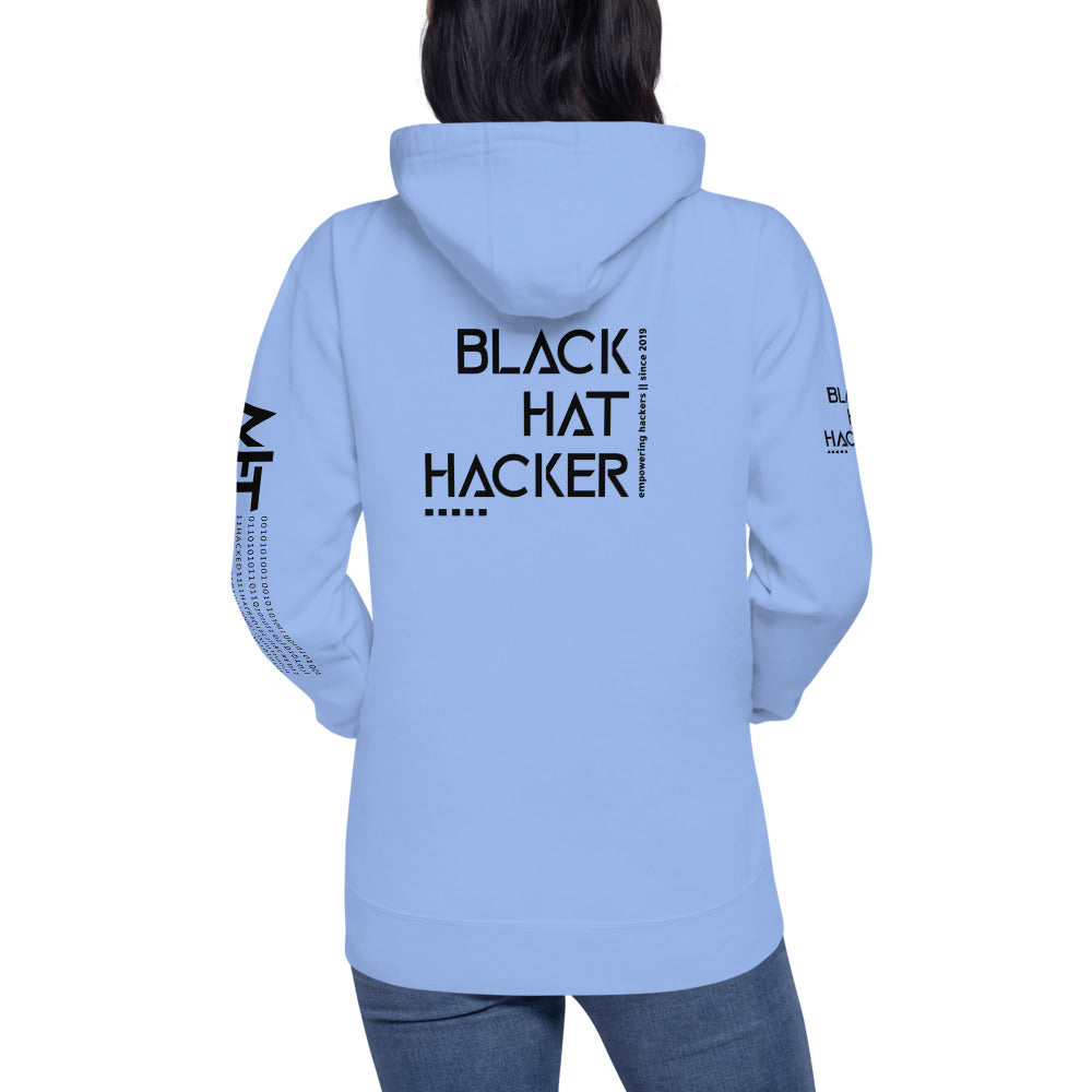 Black Hat Hacker - Unisex Hoodie (back print) by DarkByteGear
