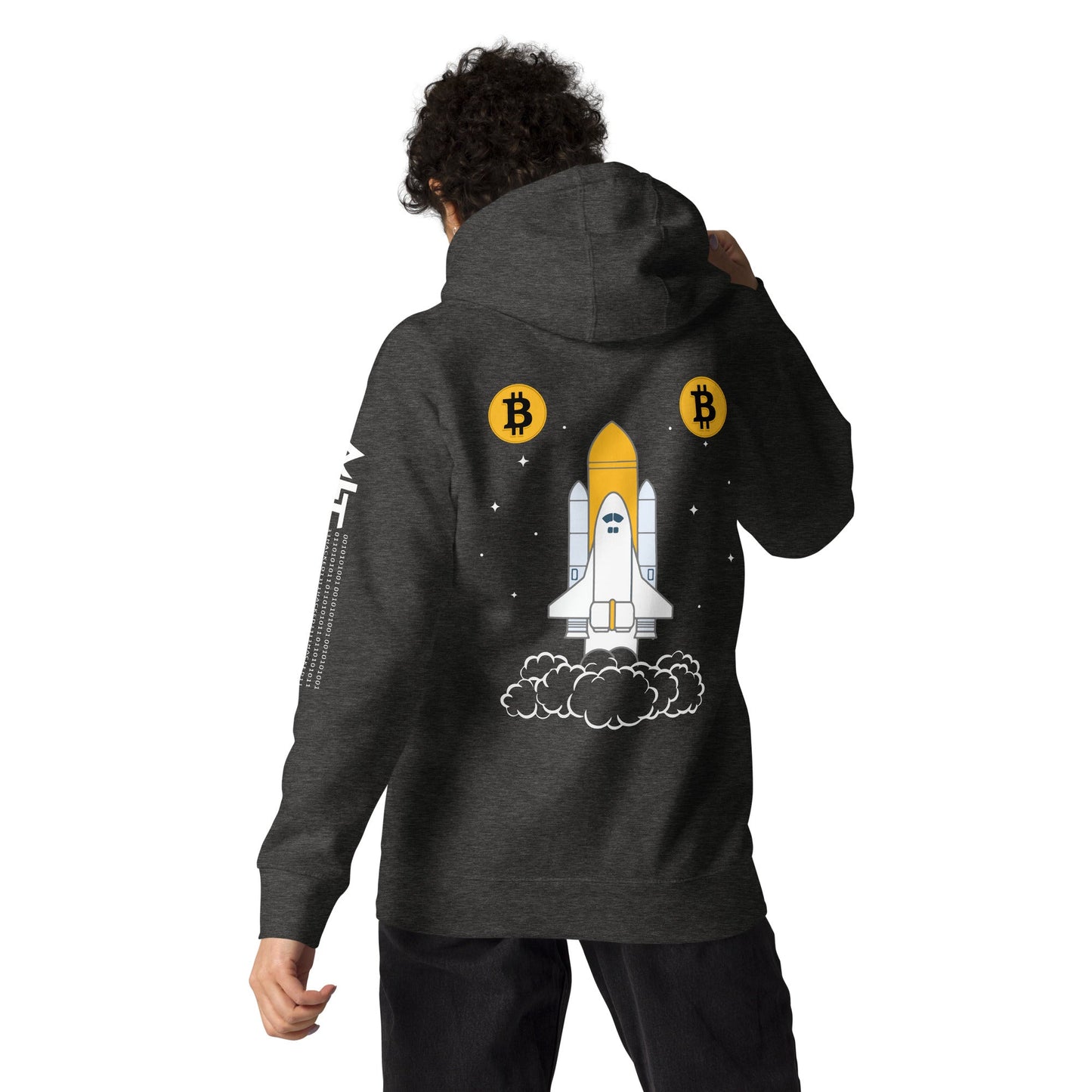 Bitcoin Spaceship Unisex Hoodie ( Back Print ) by DarkByteGear