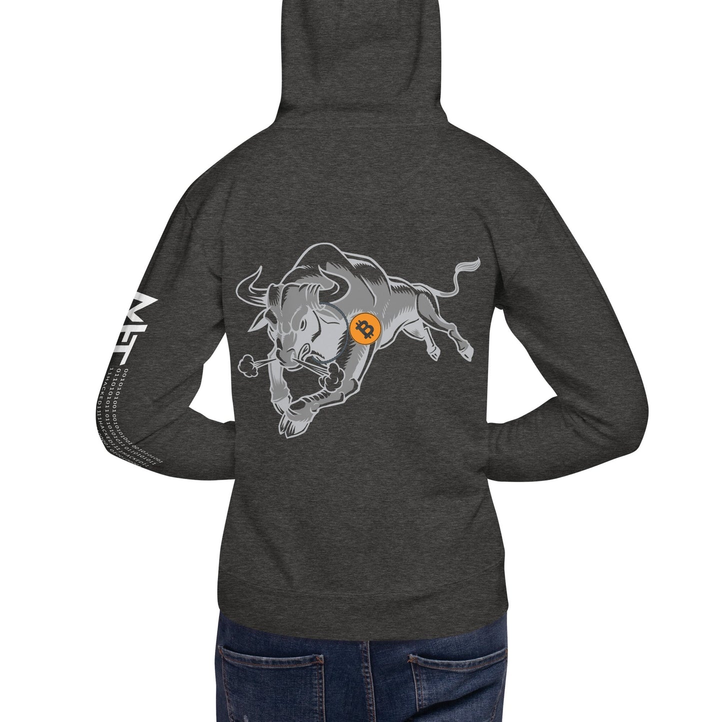 Strong Bitcoin Bull Unisex Hoodie ( Back Print ) by DarkByteGear