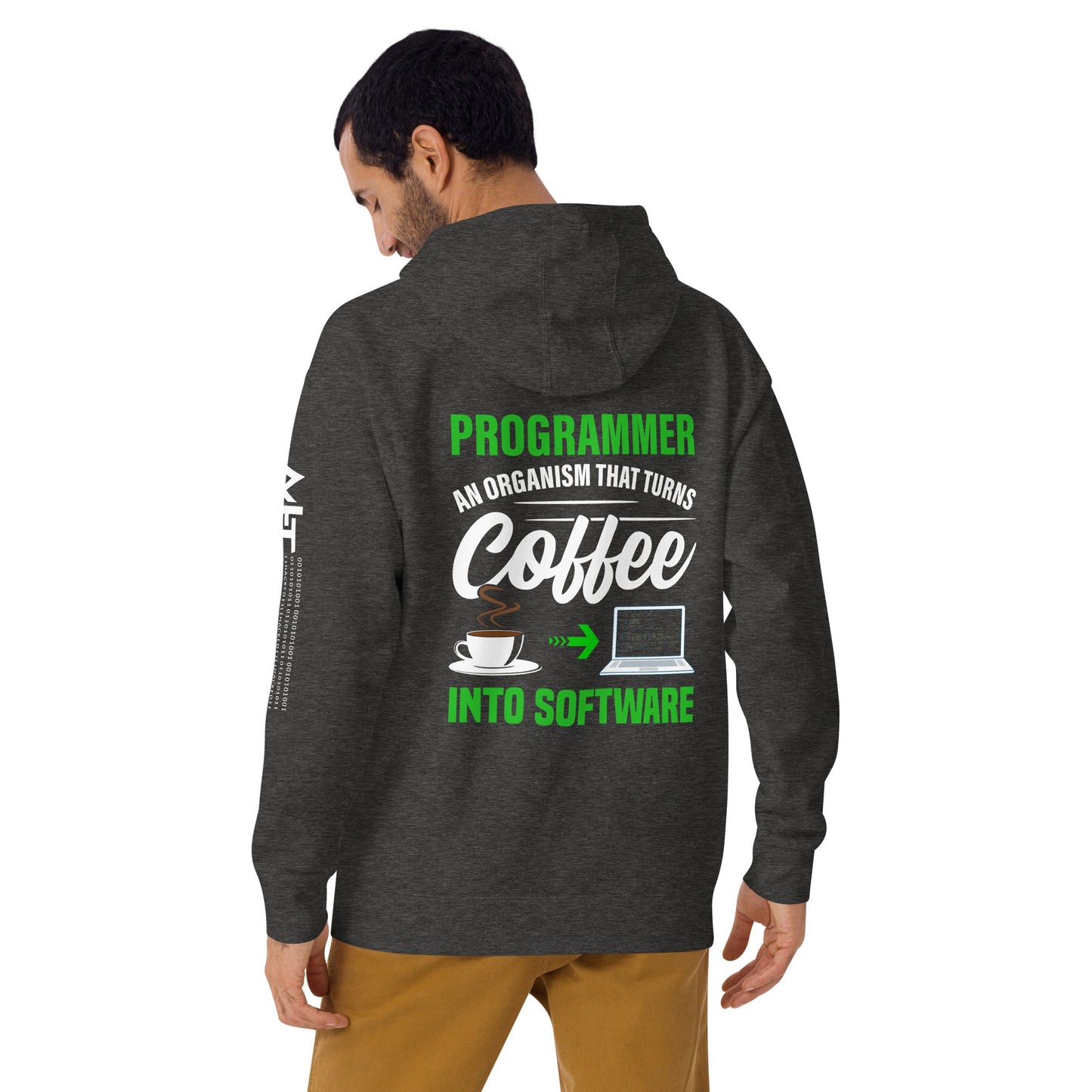 Programmer is an Organism that turns Coffee into Code ( Green Text ) - Unisex Hoodie by DarkByteGear