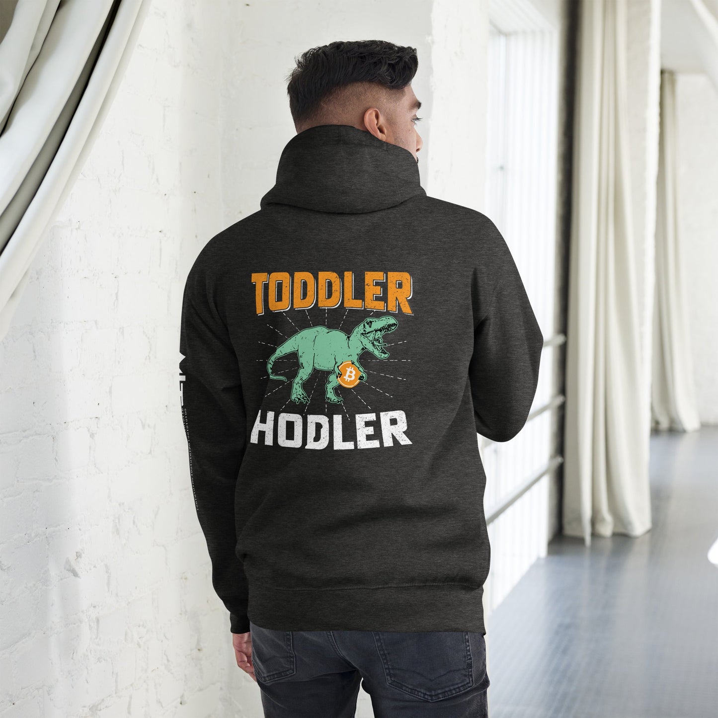 Toddler Bitcoin T-rex Holder - Unisex Hoodie ( Back Print ) by DarkByteGear