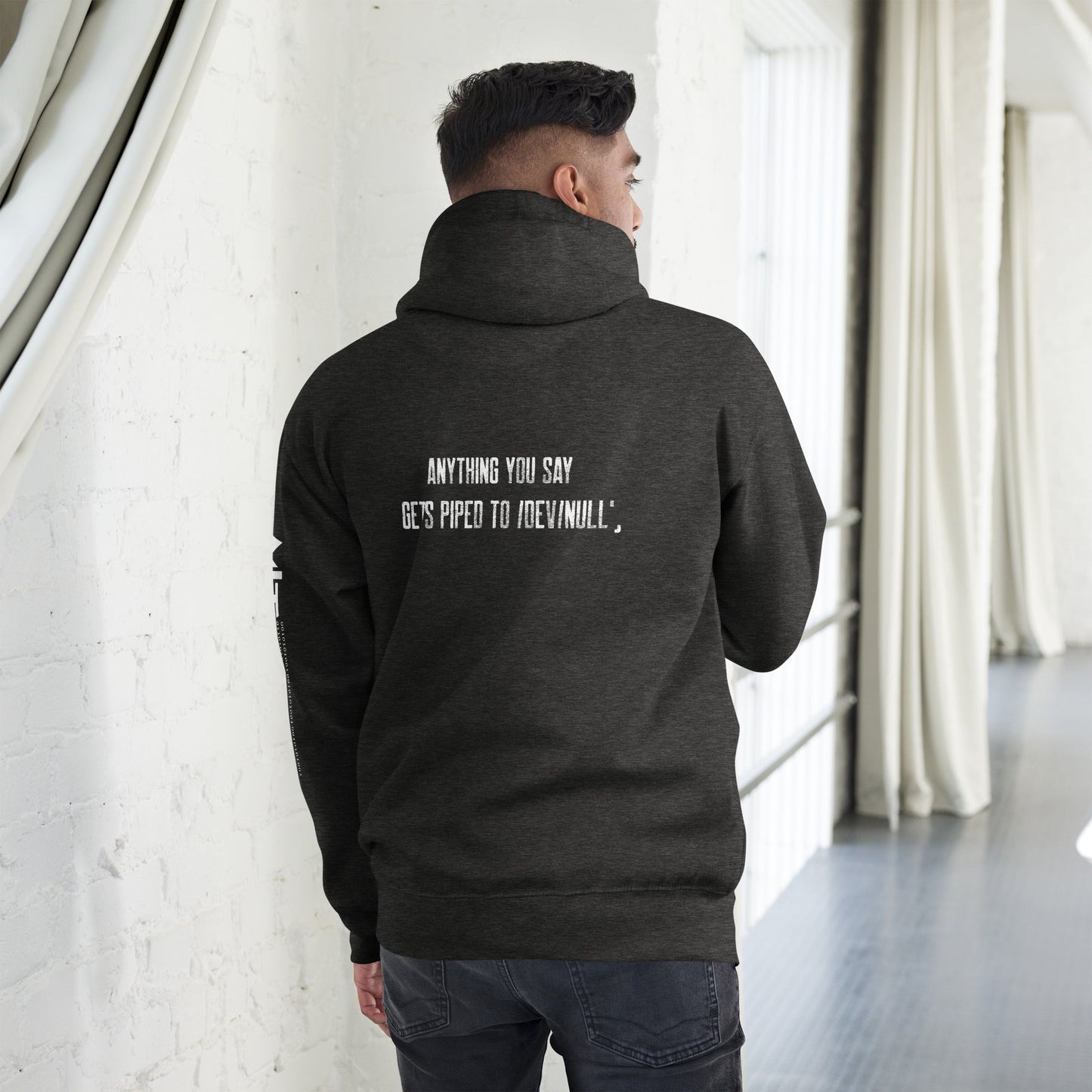 Anything you say Gets piped to devnull V1 - Unisex Hoodie ( Back Print ) by DarkByteGear