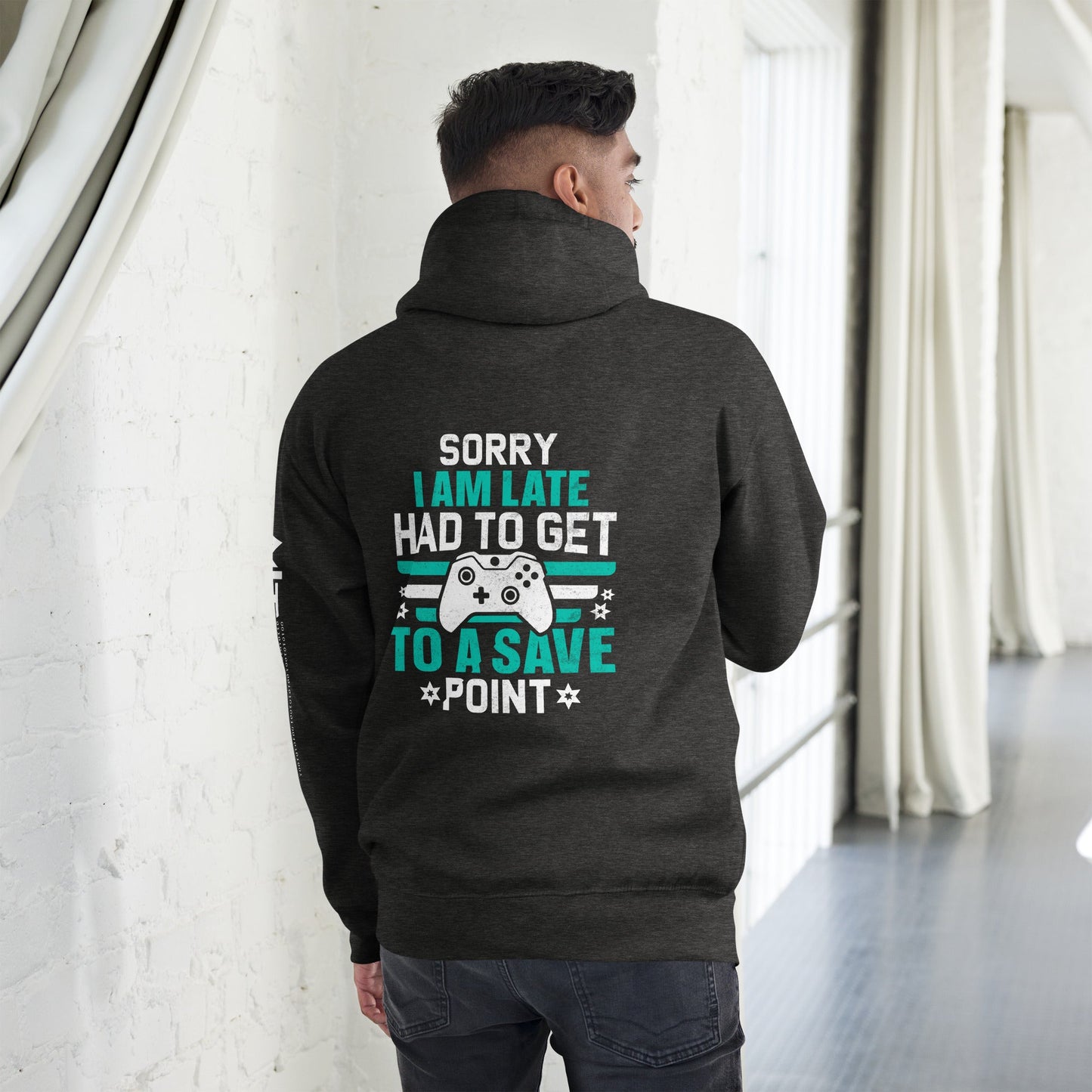 Sorry I am late, I Have to Get to a Save Point ( RK ) - Unisex Hoodie ( Back Print ) by DarkByteGear