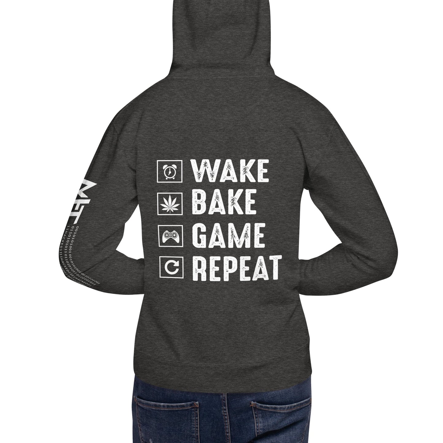 Wake, Bake, Game, Repeat Rima 13 - Unisex Hoodie ( Back Print ) by DarkByteGear