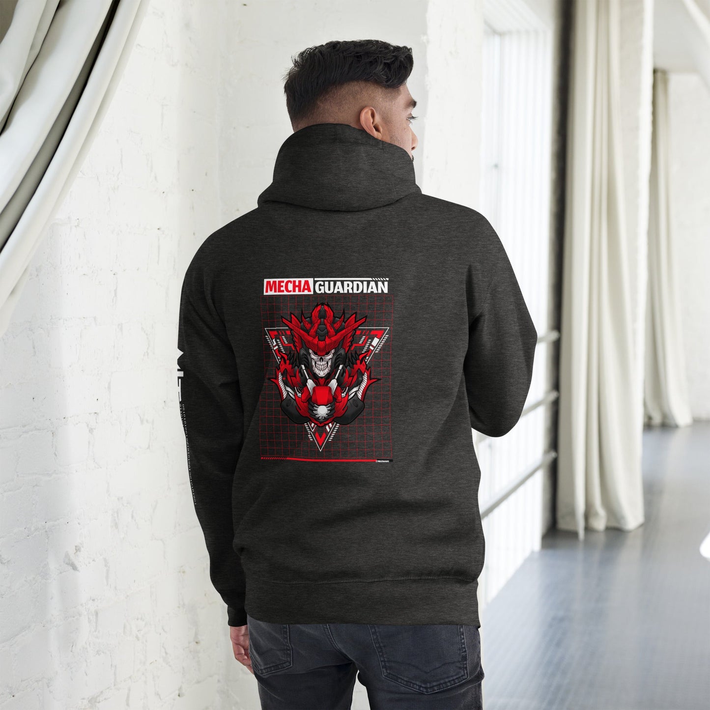 Red Mecha Guardian - Unisex Hoodie ( Back Print ) by DarkByteGear