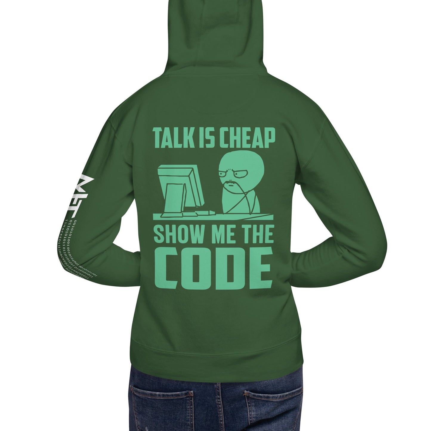Talk is Cheap, Show me the Code V1 - Unisex Hoodie ( Back Print ) by DarkByteGear