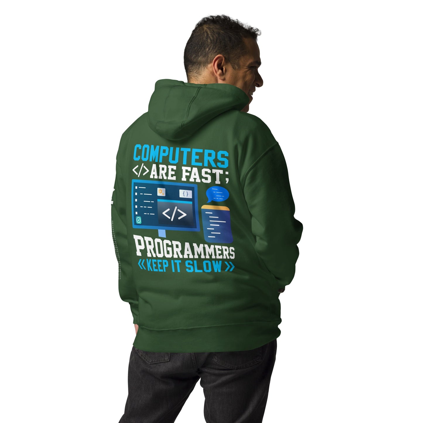 Computers are fast - Blue RK Unisex Hoodie ( Back Print ) by DarkByteGear