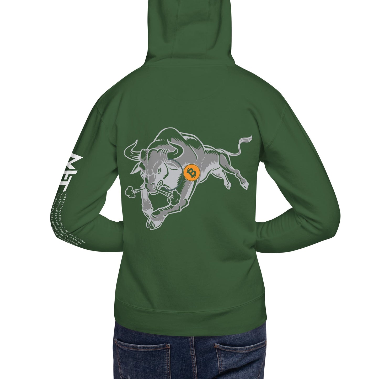 Strong Bitcoin Bull Unisex Hoodie ( Back Print ) by DarkByteGear