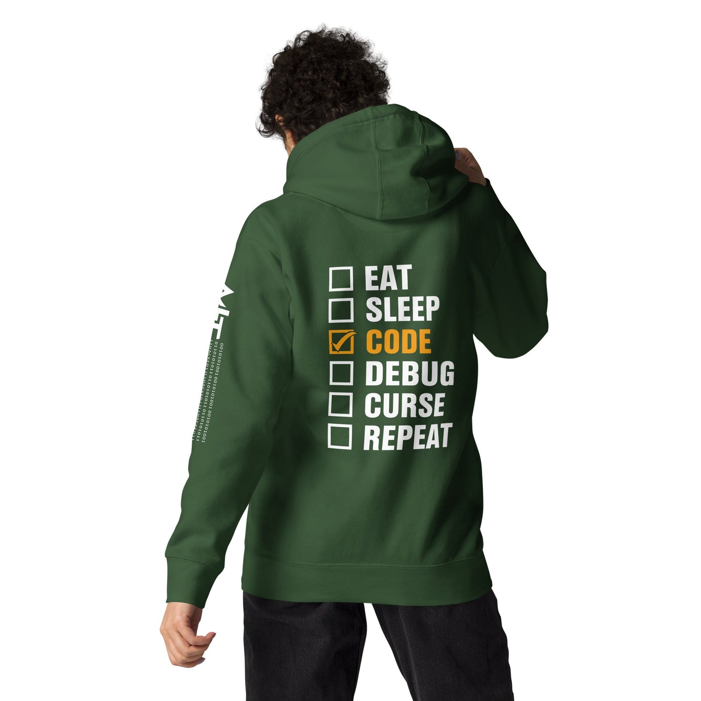 Eat, Sleep, Code √, Debug, Curse, Repeat - Unisex Hoodie ( Back Print ) by DarkByteGear