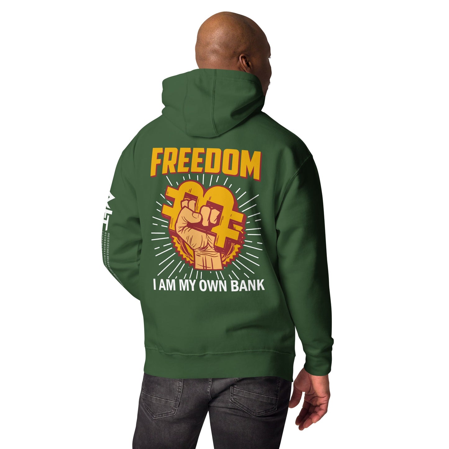 Bitcoin Freedom; I am my Own Bank - Unisex Hoodie ( Back Print ) by DarkByteGear
