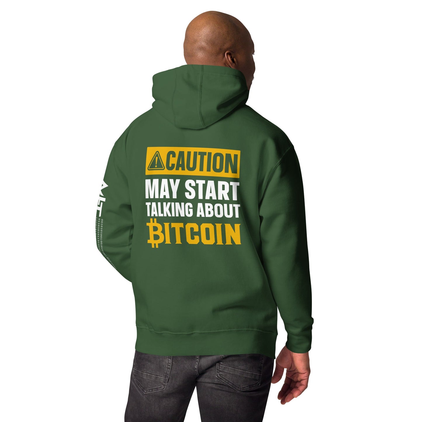 Caution! May start talking about Bitcoin Unisex Hoodie ( Back Print ) by DarkByteGear