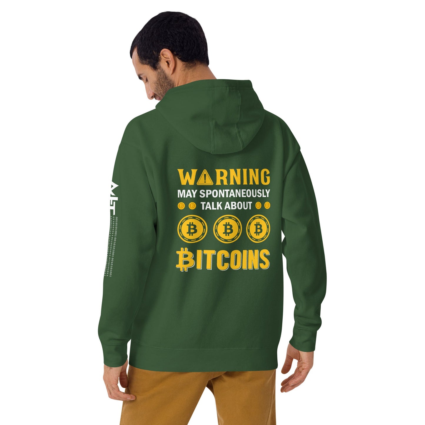 Warning! May Spontaneously talk about Bitcoins - Unisex Hoodie ( Back Print ) by DarkByteGear