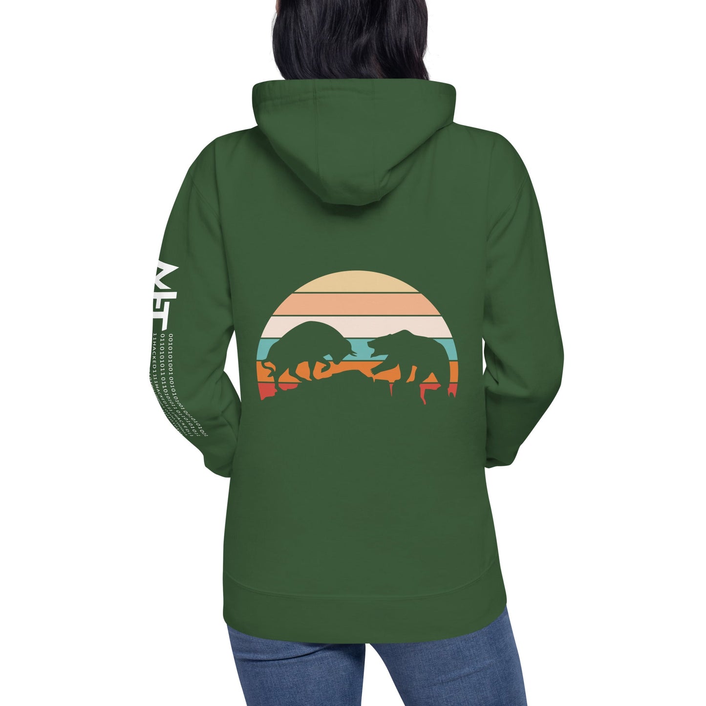 Bull Bear Fight in Sunset - Unisex Hoodie ( Back Print ) by DarkByteGear