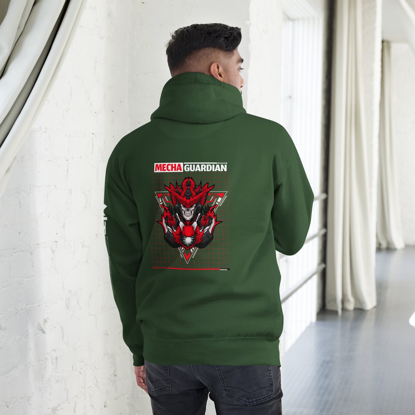 Red Mecha Guardian - Unisex Hoodie ( Back Print ) by DarkByteGear