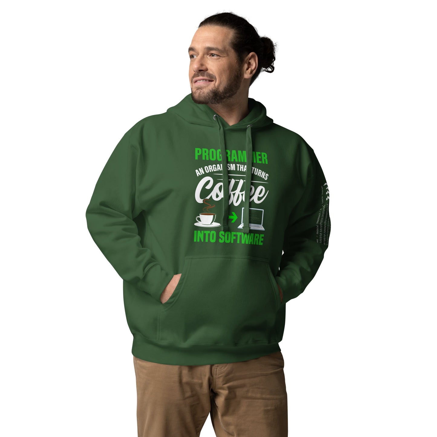 Programmer is an Organism that turns Coffee into Code ( Green Text ) - Unisex Hoodie by DarkByteGear