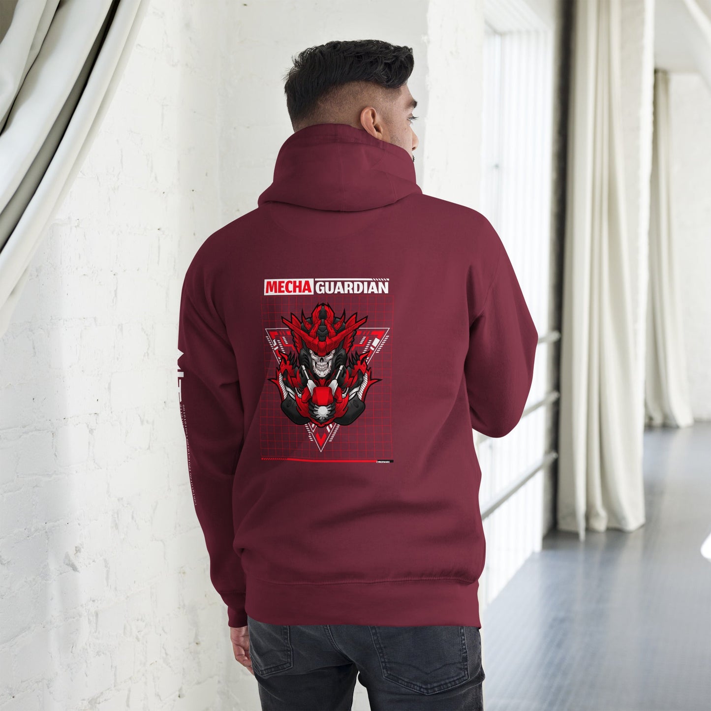 Red Mecha Guardian - Unisex Hoodie ( Back Print ) by DarkByteGear