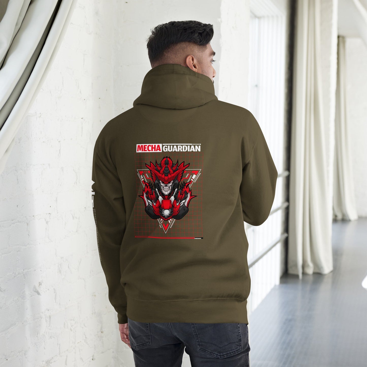Red Mecha Guardian - Unisex Hoodie ( Back Print ) by DarkByteGear